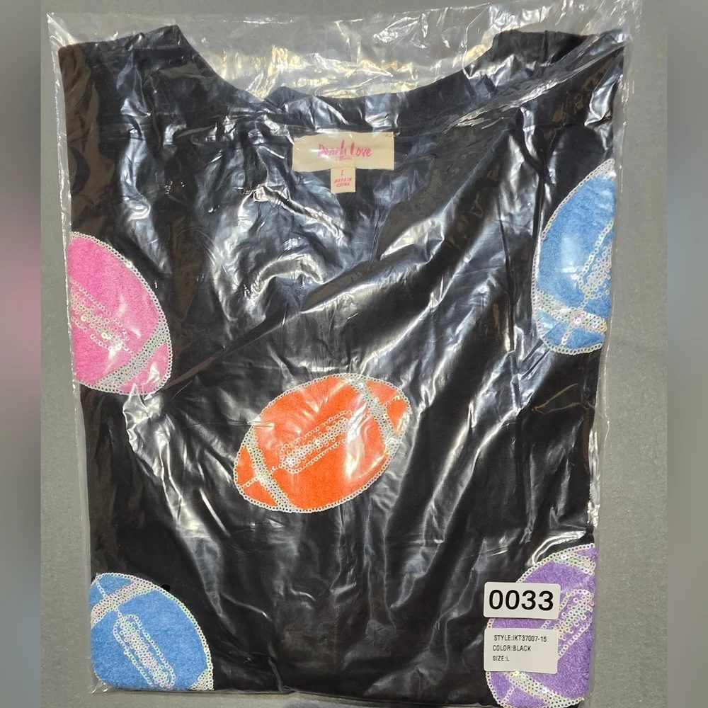 Peach Love Colorful Patch Football Oversized WomenTop New In Poly PTP 31 LARGE - Picture 7 of 7
